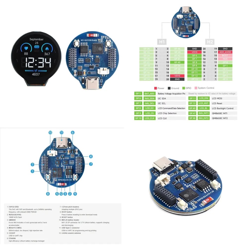 Esp32 Development Board - ESP32-S3 LCD ontwikkelbord 1,28 inch IPS